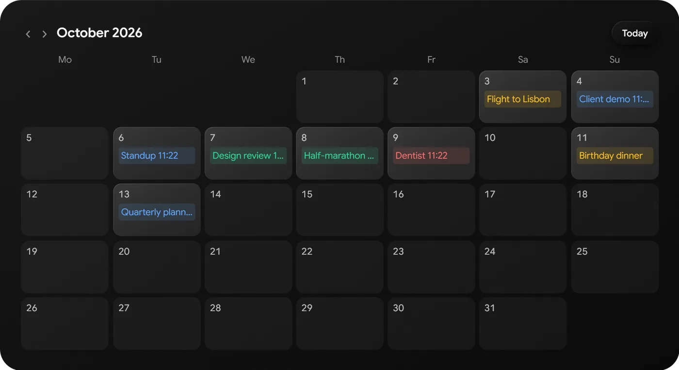Month calendar with events